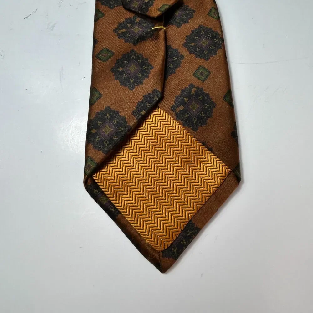 Robert Talbott Men's Brown Multicolored Medallion Diamond Pattern 100% Silk Tie